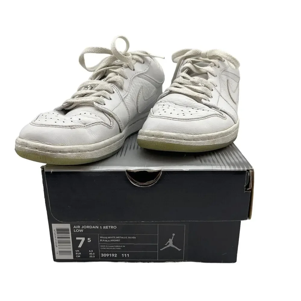 Nike Air Jordan 1 Retro Low - White Metallic Silver 309192-111 Men’s Size 7.5